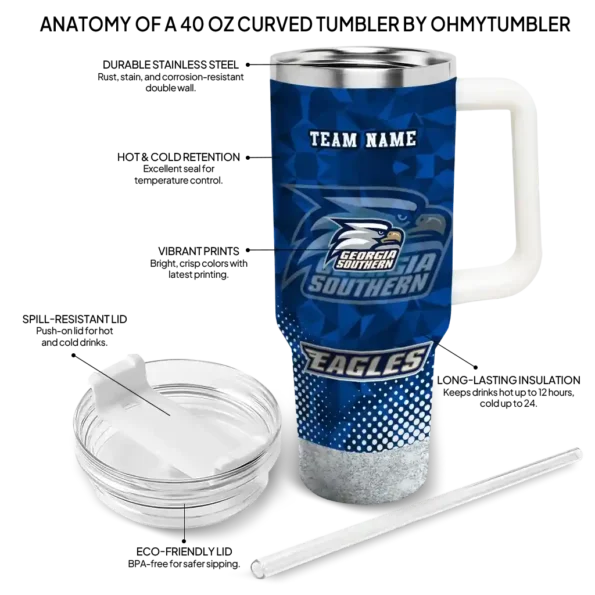 customized georgia southern eagles geometric prism blue curved tumbler new arrival.webp