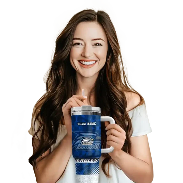 customized georgia southern eagles geometric prism blue curved tumbler premium grade.webp