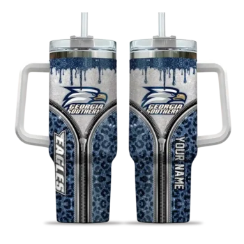 customized georgia southern eagles leopard zipper blue curved tumbler best selling.webp