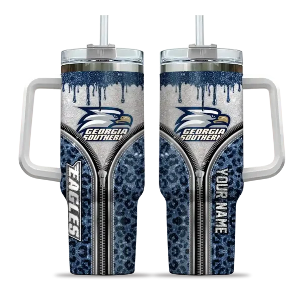 customized georgia southern eagles leopard zipper blue curved tumbler best selling.webp