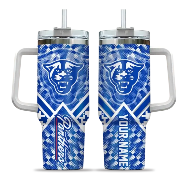 customized georgia state panthers chevron angle blue curved tumbler best selling.webp