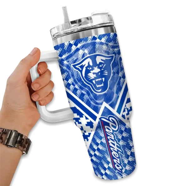customized georgia state panthers chevron angle blue curved tumbler fashion forward.webp
