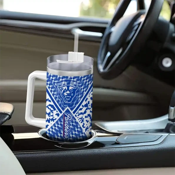 customized georgia state panthers chevron angle blue curved tumbler trendy.webp