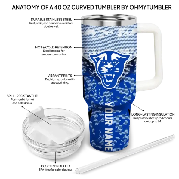 customized georgia state panthers chevron stripe blue curved tumbler new arrival.webp
