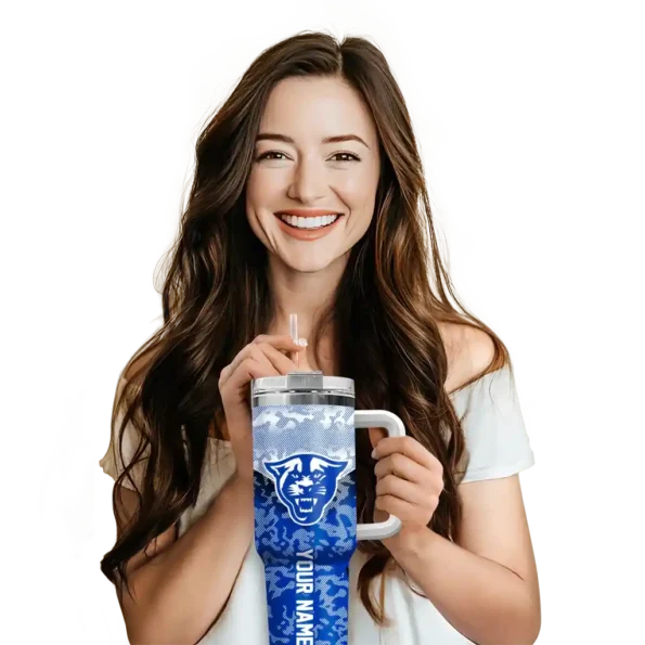 customized georgia state panthers chevron stripe blue curved tumbler premium grade.webp