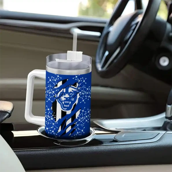 customized georgia state panthers claw cut blue black curved tumbler trendy.webp