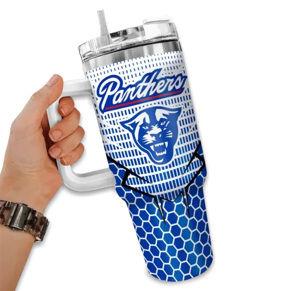 customized georgia state panthers hex texture blue curved tumbler fashion forward.webp