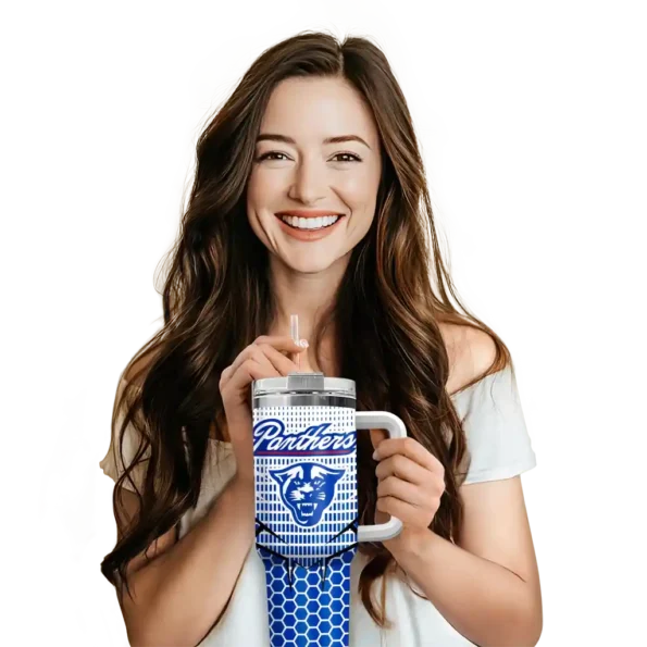 customized georgia state panthers hex texture blue curved tumbler premium grade.webp