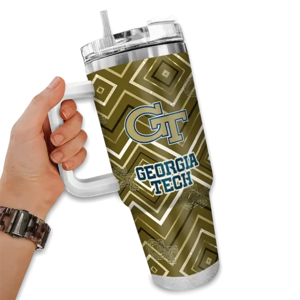 customized georgia tech yellow jackets bold diamonds gold curved tumbler fashion forward.webp