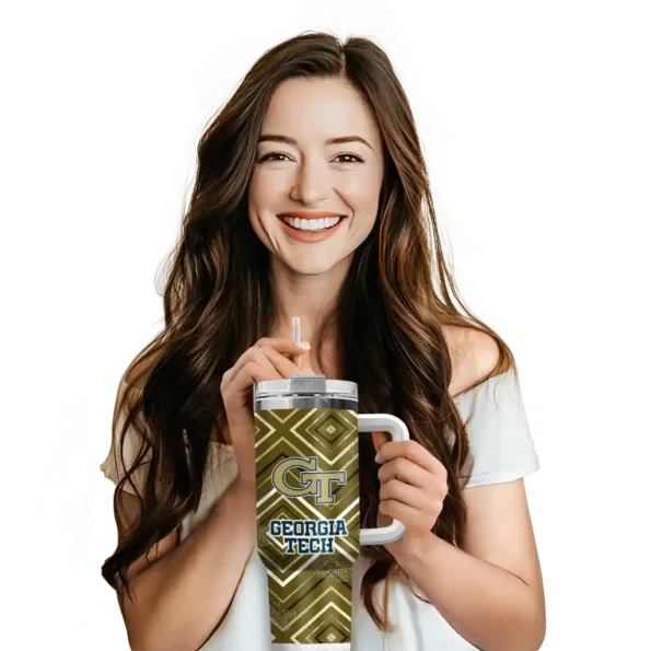 customized georgia tech yellow jackets bold diamonds gold curved tumbler premium grade.webp