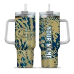 customized georgia tech yellow jackets burst swirl gold curved tumbler best selling.webp