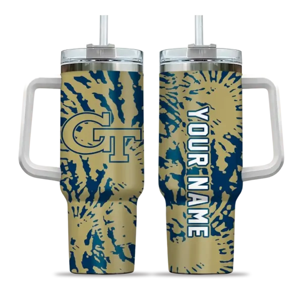 customized georgia tech yellow jackets burst swirl gold curved tumbler best selling.webp