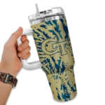 customized georgia tech yellow jackets burst swirl gold curved tumbler best selling.webp