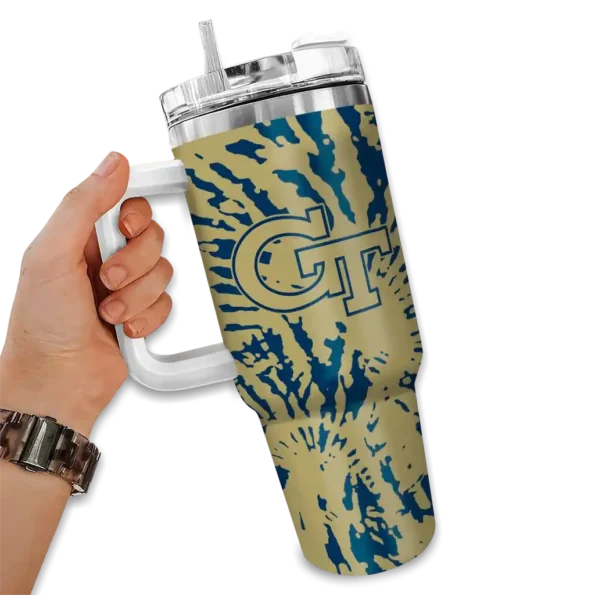 customized georgia tech yellow jackets burst swirl gold curved tumbler fashion forward.webp