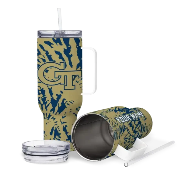 customized georgia tech yellow jackets burst swirl gold curved tumbler high quality.webp
