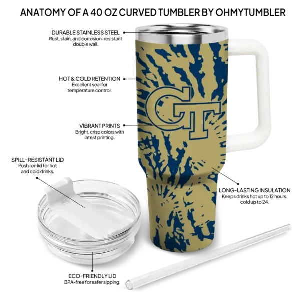 customized georgia tech yellow jackets burst swirl gold curved tumbler new arrival.webp