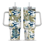 customized georgia tech yellow jackets camo mashup gold white curved tumbler best selling.webp