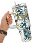 customized georgia tech yellow jackets camo mashup gold white curved tumbler best selling.webp