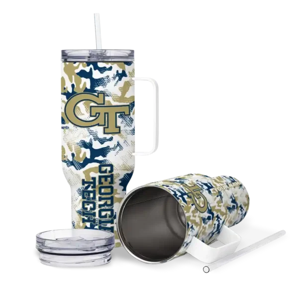 customized georgia tech yellow jackets camo mashup gold white curved tumbler high quality.webp