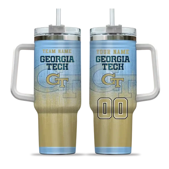 customized georgia tech yellow jackets gradient dots gold curved tumbler best selling.webp