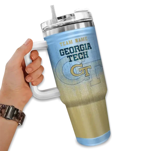 customized georgia tech yellow jackets gradient dots gold curved tumbler fashion forward.webp