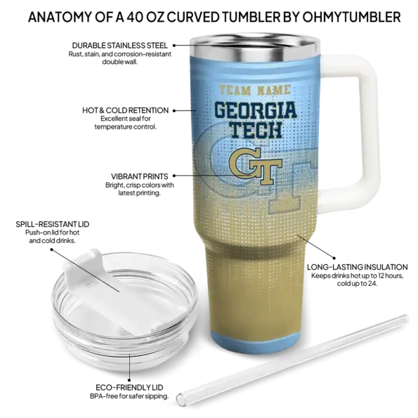 customized georgia tech yellow jackets gradient dots gold curved tumbler new arrival.webp