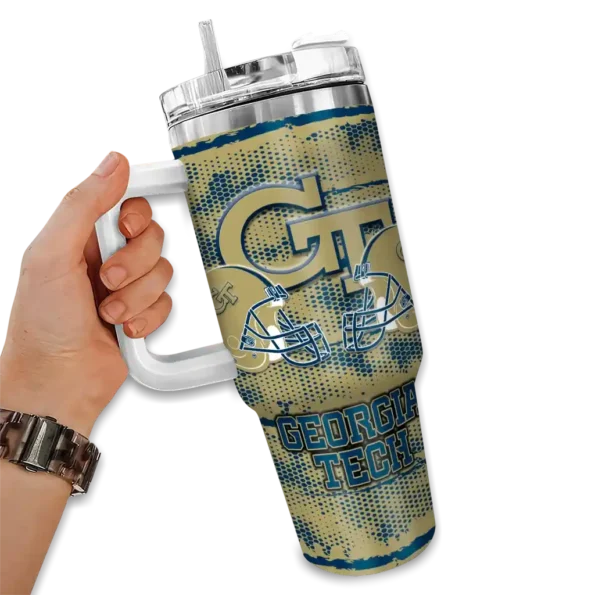customized georgia tech yellow jackets honey streaks gold curved tumbler fashion forward.webp