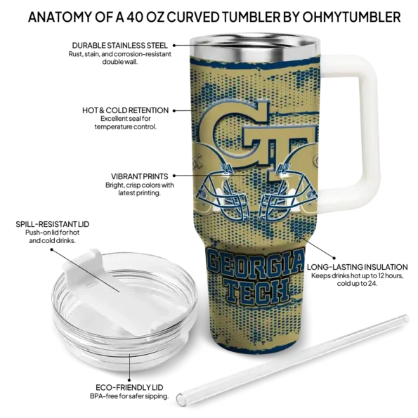 customized georgia tech yellow jackets honey streaks gold curved tumbler new arrival.webp