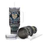 customized georgia tech yellow jackets superman shield gold gray curved tumbler best selling.webp