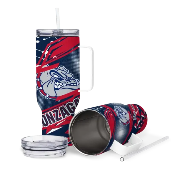 customized gonzaga bulldogs abstract paths blue curved tumbler high quality.webp