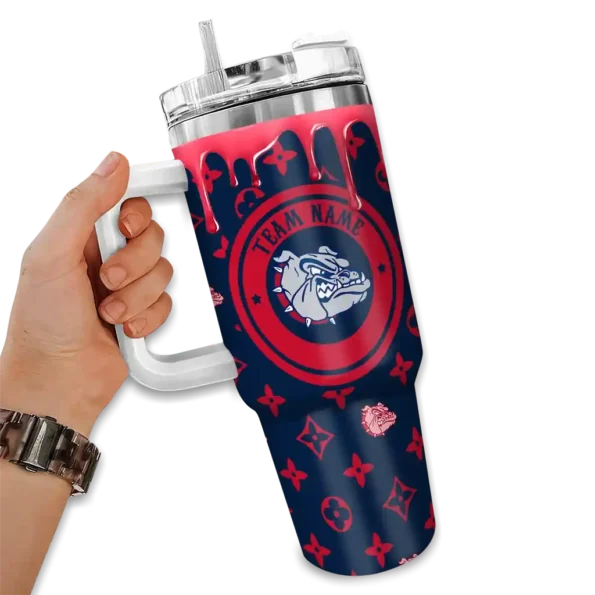 customized gonzaga bulldogs bullseye drips blue curved tumbler fashion forward.webp