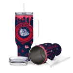 customized gonzaga bulldogs bullseye drips blue curved tumbler best selling.webp