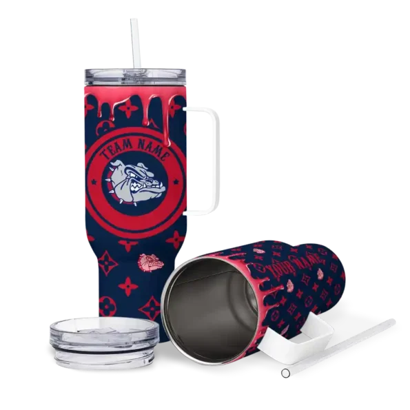 customized gonzaga bulldogs bullseye drips blue curved tumbler high quality.webp
