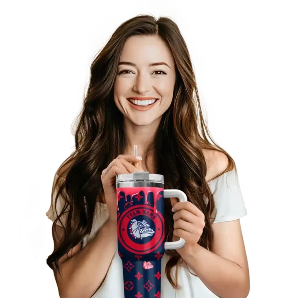 customized gonzaga bulldogs bullseye drips blue curved tumbler premium grade.webp
