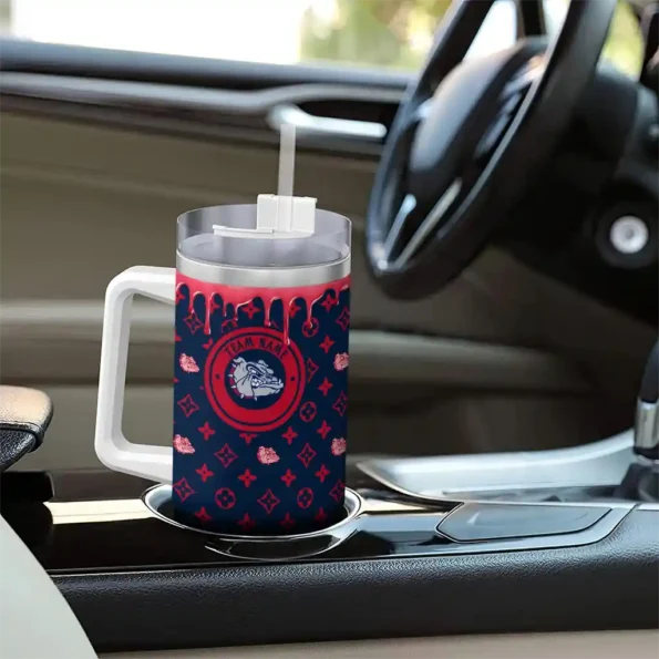 customized gonzaga bulldogs bullseye drips blue curved tumbler trendy.webp