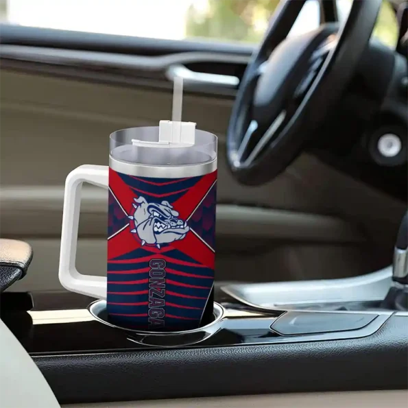 customized gonzaga bulldogs chevron layers blue curved tumbler trendy.webp