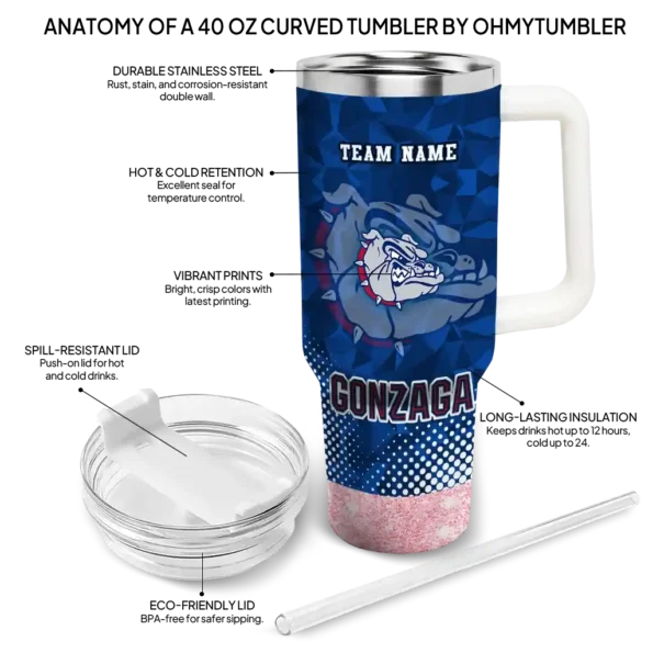 customized gonzaga bulldogs geometric prism blue curved tumbler new arrival.webp