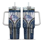 customized gonzaga bulldogs leopard zipper blue curved tumbler best selling.webp