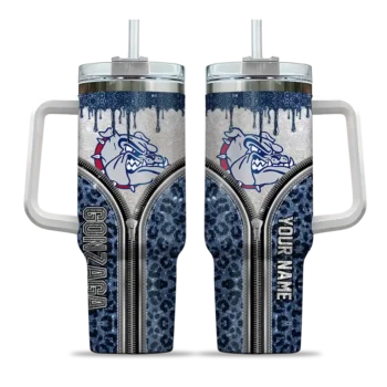 customized gonzaga bulldogs leopard zipper blue curved tumbler best selling.webp