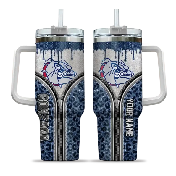 customized gonzaga bulldogs leopard zipper blue curved tumbler best selling.webp