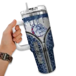 customized gonzaga bulldogs leopard zipper blue curved tumbler best selling.webp