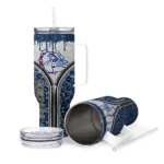 customized gonzaga bulldogs leopard zipper blue curved tumbler best selling.webp
