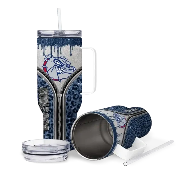 customized gonzaga bulldogs leopard zipper blue curved tumbler high quality.webp