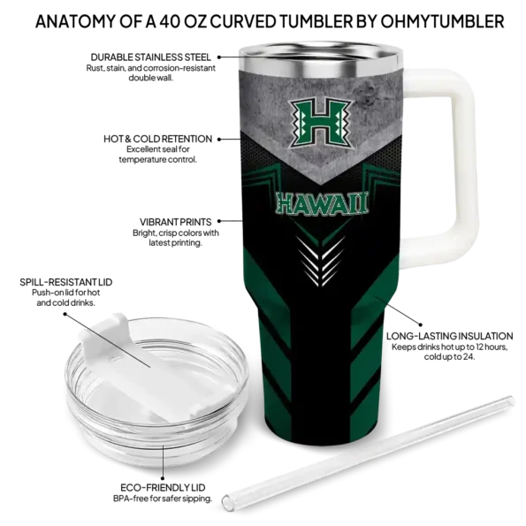 customized hawaii rainbow warriors arrow armor green black curved tumbler new arrival.webp