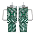 customized hawaii rainbow warriors chevron angle green curved tumbler best selling.webp