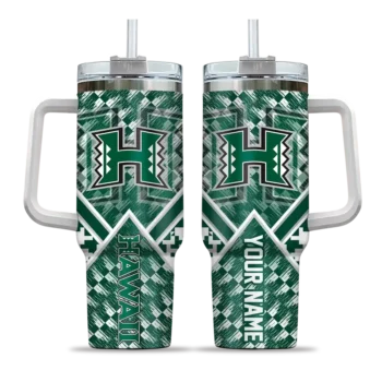 customized hawaii rainbow warriors chevron angle green curved tumbler best selling.webp