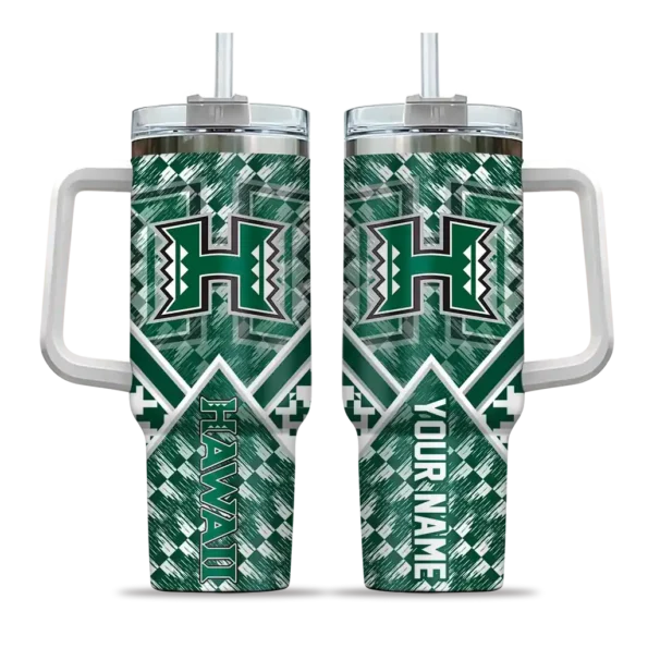 customized hawaii rainbow warriors chevron angle green curved tumbler best selling.webp
