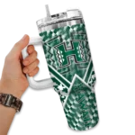 customized hawaii rainbow warriors chevron angle green curved tumbler best selling.webp