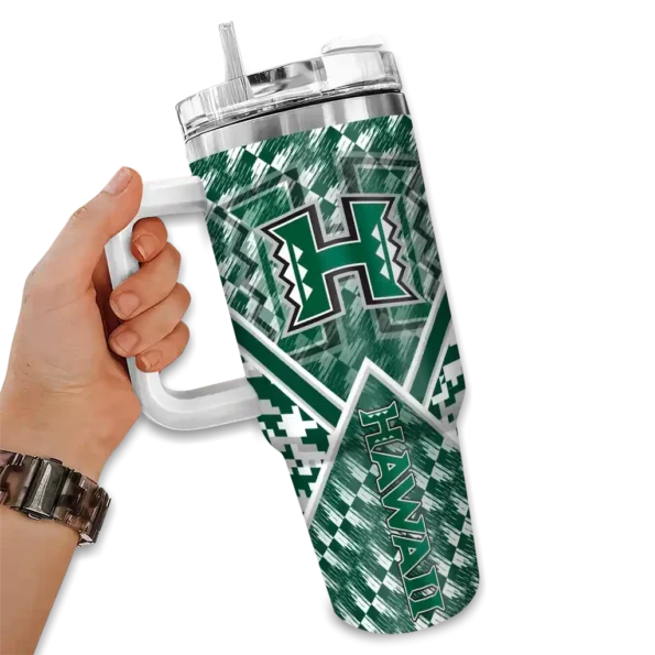 customized hawaii rainbow warriors chevron angle green curved tumbler fashion forward.webp