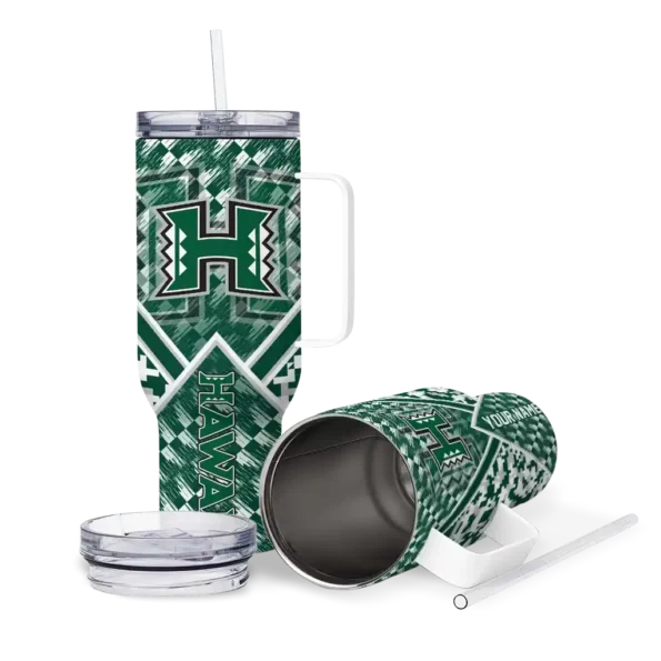 customized hawaii rainbow warriors chevron angle green curved tumbler high quality.webp